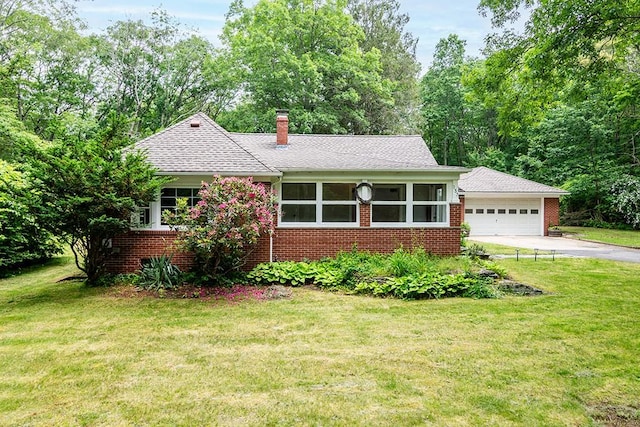 137 Rocky Hill Rd, Scituate, RI 02857 - single story home featuring driveway, brick siding, and a front lawn