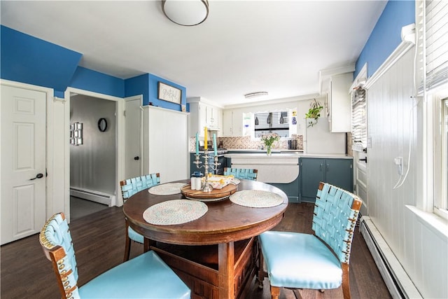 40 Highland St, Pawtucket, RI 02860 - dining space featuring dark wood-type flooring and a baseboard radiator