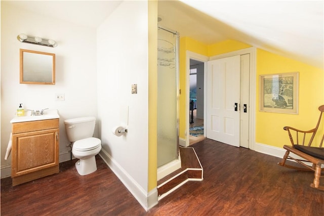 40 Highland St, Pawtucket, RI 02860 - full bath with vanity, wood finished floors, a shower stall, and vaulted ceiling
