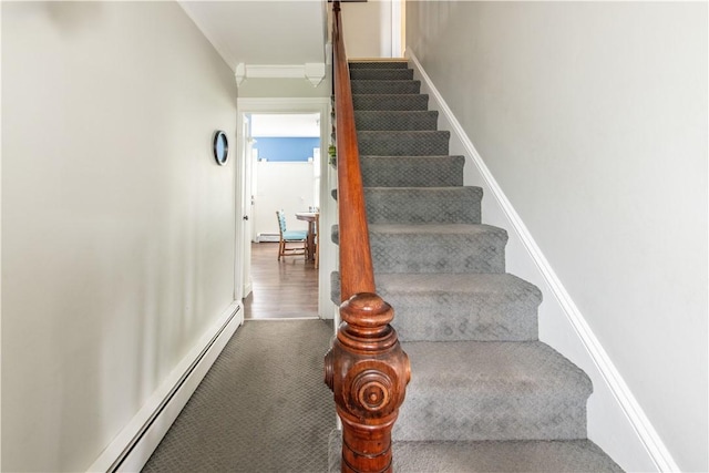 40 Highland St, Pawtucket, RI 02860 - stairs featuring a baseboard heating unit and ornamental molding
