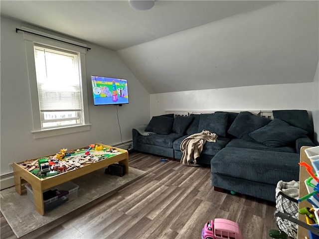 25 Eddy St, West Warwick, RI 02893 - rec room with wood finished floors, lofted ceiling, and baseboard heating