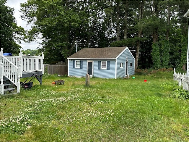 25 Eddy St, West Warwick, RI 02893 - view of yard with an outdoor structure, a deck, and a fire pit