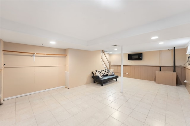 59 Massachusetts Ave, Warwick, RI 02888 - finished below grade area featuring stairway, wainscoting, and recessed lighting