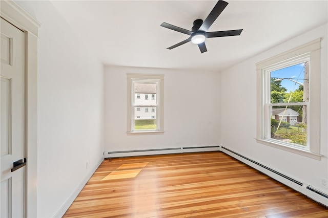 1314 Chalkstone Ave, Providence, RI 02908 - spare room featuring a baseboard radiator, light wood-style flooring, and ceiling fan