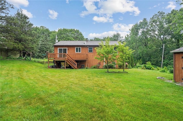 2 Birch St, Johnston, RI 02919 - back of house with stairway, a deck, and a lawn