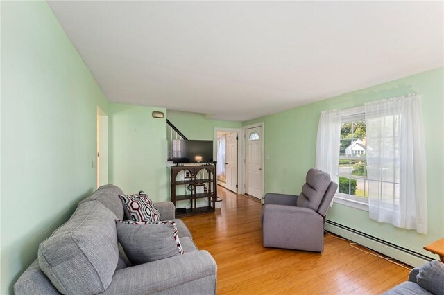 3 Arrow Ave, Warwick, RI 02886 - living room featuring a baseboard heating unit and light wood-style floors