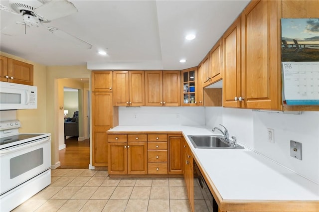 3 Arrow Ave, Warwick, RI 02886 - kitchen featuring white appliances, brown cabinetry, and recessed lighting