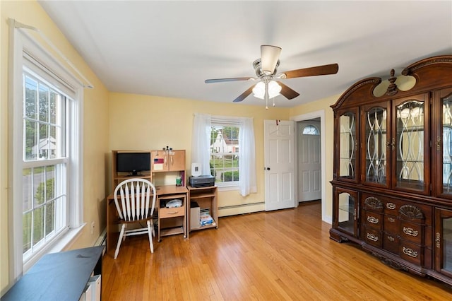 3 Arrow Ave, Warwick, RI 02886 - home office with a baseboard heating unit, light wood-style floors, and ceiling fan