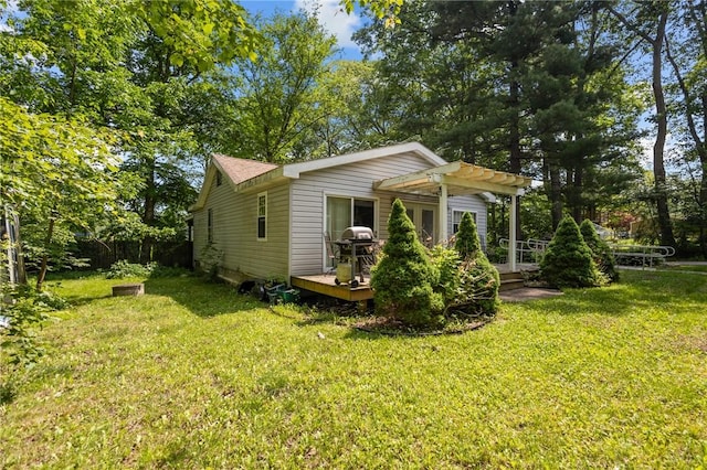 11 Daventry St, Glocester, RI 02814 - view of home's exterior with a pergola, a deck, and a yard