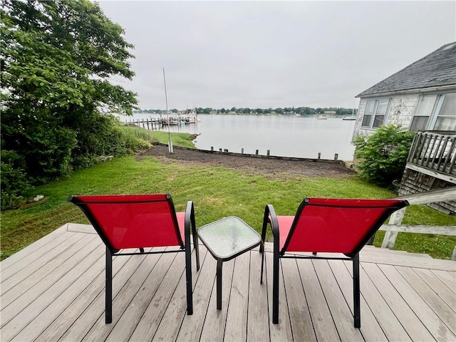 66 Beach St, Warren, RI 02885 - deck featuring a water view and a lawn