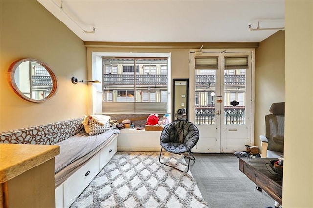 65 Weybosset St Unit 202, Providence, RI 02903 - living area with french doors and carpet flooring