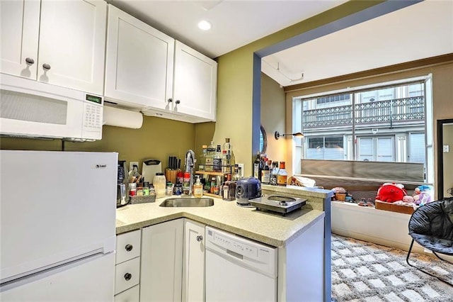 65 Weybosset St Unit 202, Providence, RI 02903 - kitchen with white appliances, white cabinets, and recessed lighting