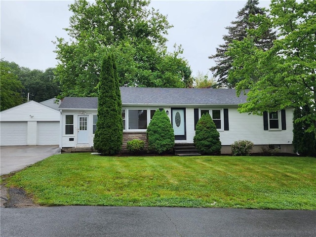 41 Maple Ave, Johnston, RI 02919 - single story home featuring entry steps, a garage, an outbuilding, and a front lawn