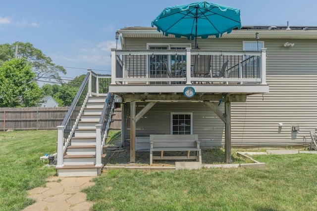 136 Youngs Ave, Coventry, RI 02816 - rear view of property featuring stairs and a wooden deck