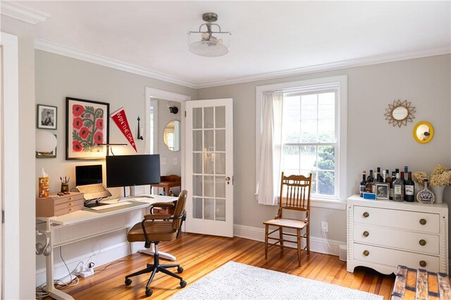 280 S Pierce Rd, East Greenwich, RI 02818 - office area featuring wood finished floors, ornamental molding, and french doors