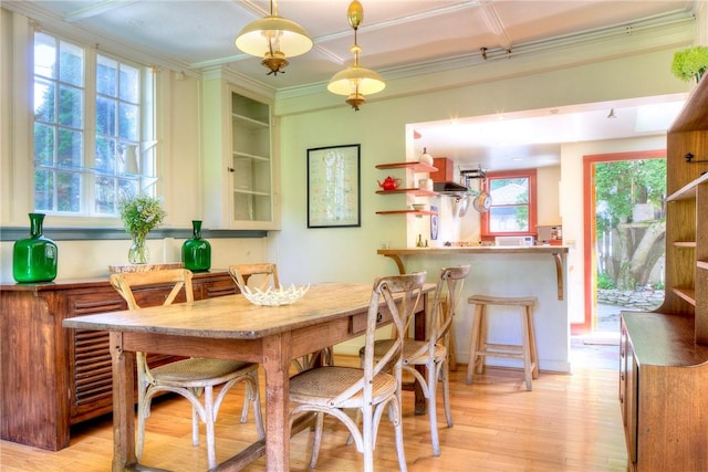 24 Old Beach Rd, Newport, RI 02840 - dining area with light wood-type flooring and ornamental molding