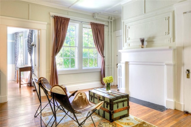 24 Old Beach Rd, Newport, RI 02840 - living area with light wood-type flooring, a decorative wall, and crown molding