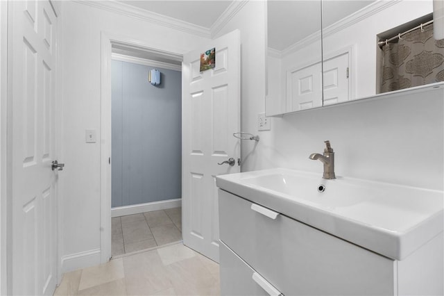 15 Wayland St, East Providence, RI 02914 - bathroom featuring vanity and ornamental molding