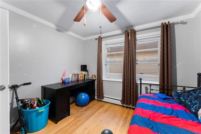 15 Wayland St, East Providence, RI 02914 - bedroom featuring crown molding, light wood finished floors, and a ceiling fan