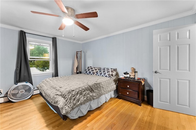 15 Wayland St, East Providence, RI 02914 - bedroom with ornamental molding, light wood-style floors, and a ceiling fan
