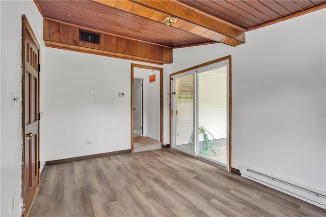 37 Joseph St, Providence, RI 02904 - unfurnished room featuring a wooden ceiling with exposed beams, baseboard heating, and light wood-style floors