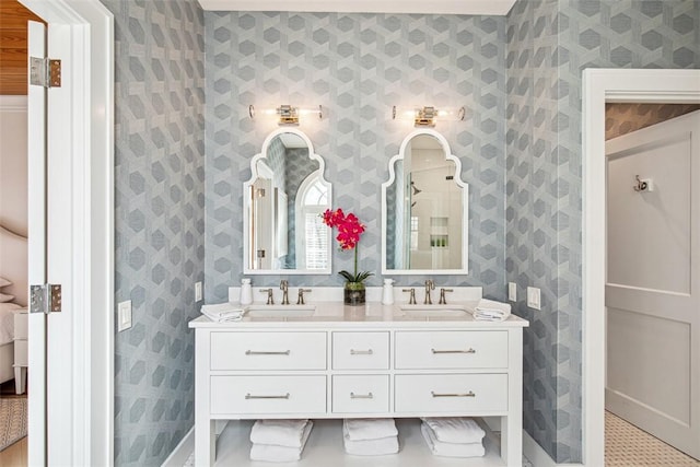 7 Spring Pond Rd, Westerly, RI 02891 - full bathroom featuring double vanity and wallpapered walls