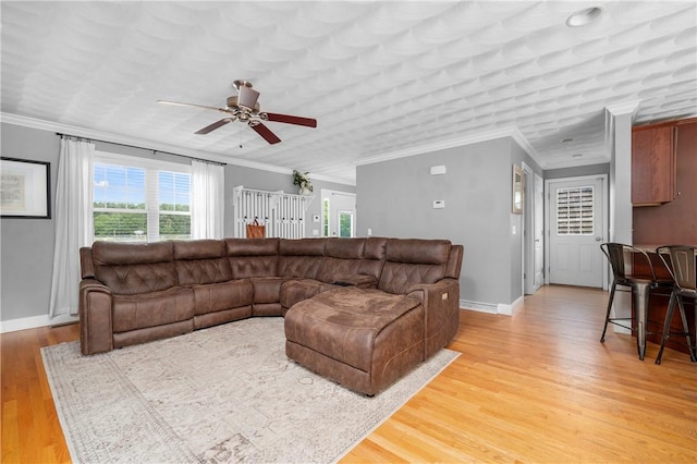 3560 Diamond Hill Rd, Cumberland, RI 02864 - living area with a ceiling fan, light wood finished floors, and ornamental molding