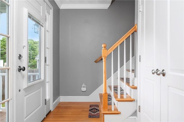 3560 Diamond Hill Rd, Cumberland, RI 02864 - foyer with crown molding, wood finished floors, and stairs