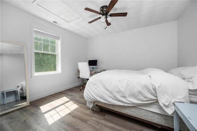 3560 Diamond Hill Rd, Cumberland, RI 02864 - bedroom with wood finished floors, attic access, and ceiling fan