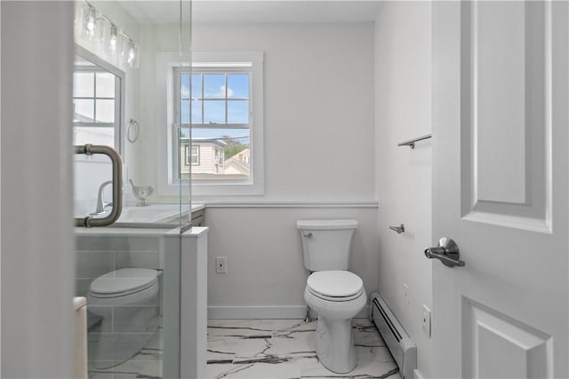 621 Thames St Unit C, Newport, RI 02840 - bathroom with a baseboard radiator and marble finish floors