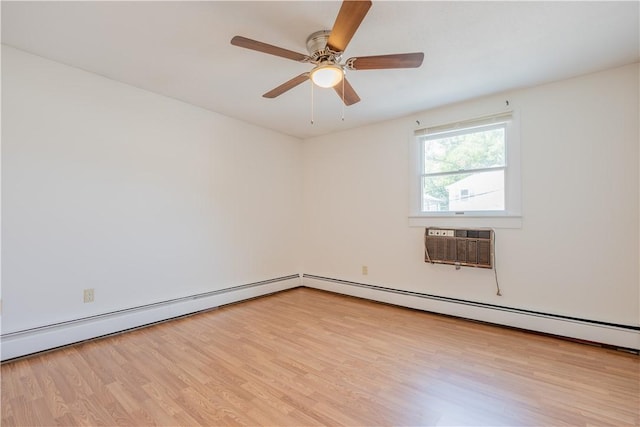 22 Gage St Unit 101, Providence, RI 02909 - unfurnished room with light wood finished floors, a baseboard radiator, ceiling fan, and a wall mounted air conditioner