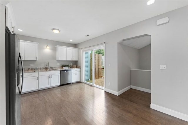 6 Jupiter Ln Unit B, Richmond, RI 02898 - kitchen with stainless steel appliances, wood finished floors, light stone countertops, white cabinetry, and recessed lighting