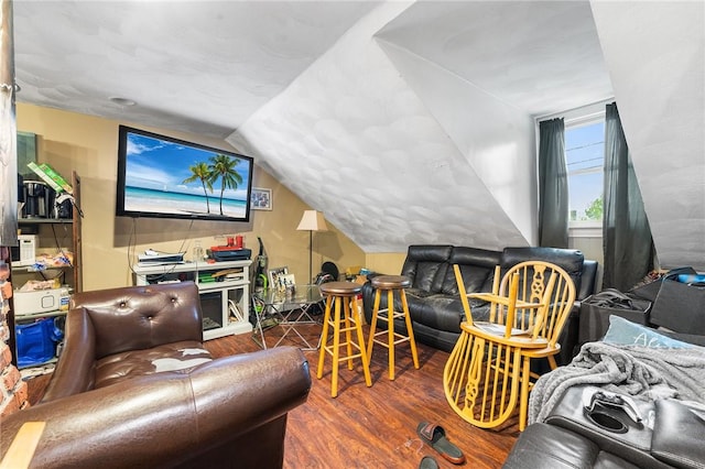 423 Pine St, Central Falls, RI 02863 - home theater featuring wood finished floors and vaulted ceiling