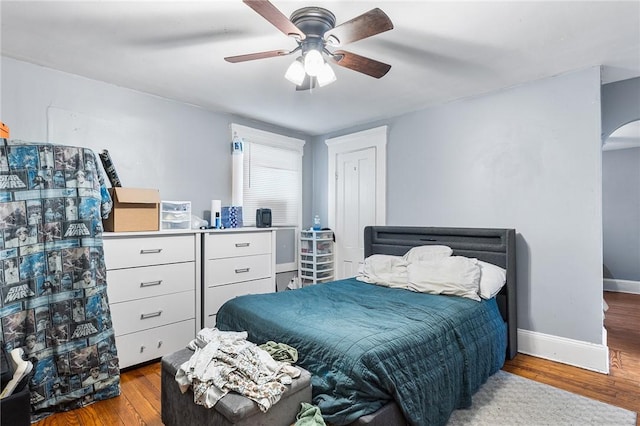 9 Nickerson St, Pawtucket, RI 02860 - bedroom featuring arched walkways, wood finished floors, and a ceiling fan