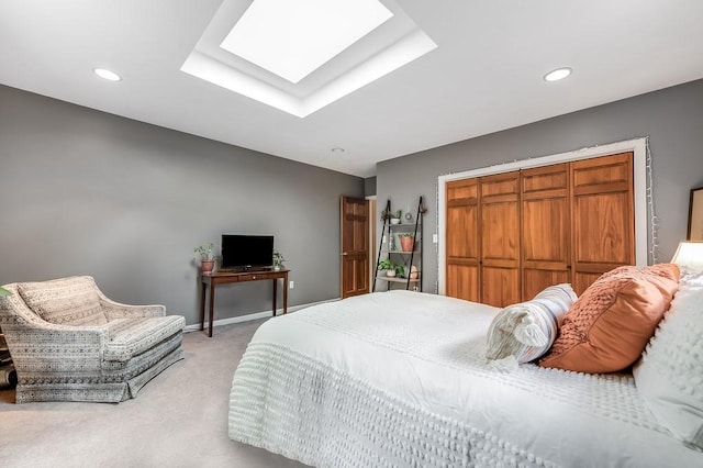 2470 W St, Wrentham, MA 02093 - bedroom featuring light colored carpet, a skylight, and recessed lighting