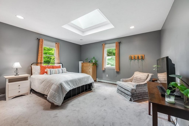 2470 W St, Wrentham, MA 02093 - bedroom with a skylight, baseboard heating, light carpet, and recessed lighting