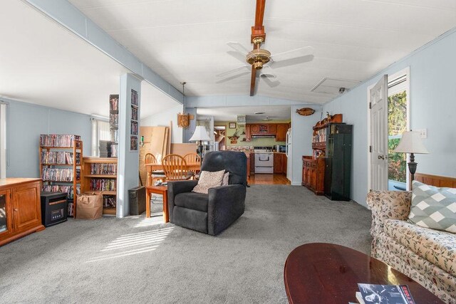 29 Cantaberry Ln, Coventry, RI 02816 - living room with ceiling fan, vaulted ceiling, and light colored carpet