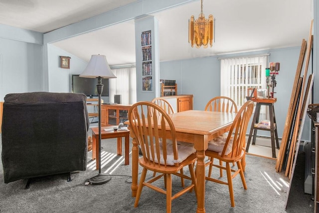 29 Cantaberry Ln, Coventry, RI 02816 - dining room featuring carpet flooring, a chandelier, and lofted ceiling