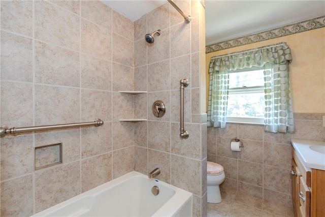 14 Meadow View Dr, Smithfield, RI 02917 - bathroom featuring vanity, tile walls, and bathing tub / shower combination