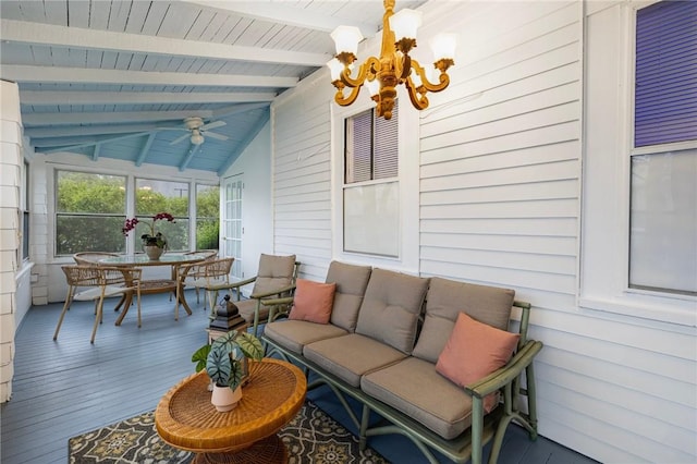 43 Cherry Ln Unit B, South Kingstown, RI 02879 - sunroom / solarium with a ceiling fan, a chandelier, outdoor dining area, and an outdoor living space