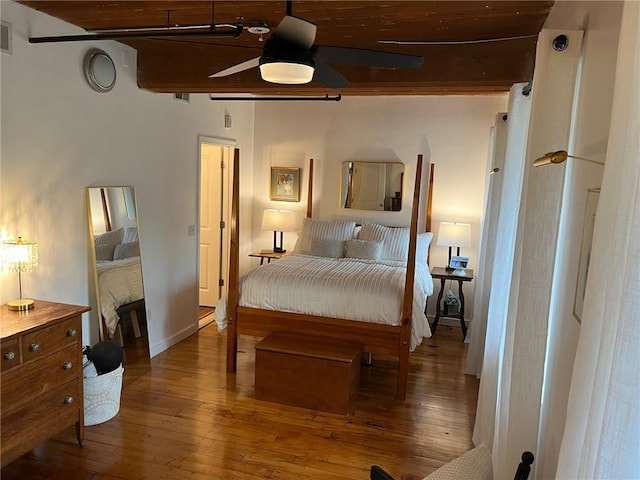 494 Woonasquatucket Ave Unit 304, North Providence, RI 02911 - bedroom featuring beamed ceiling, wood-type flooring, and a ceiling fan