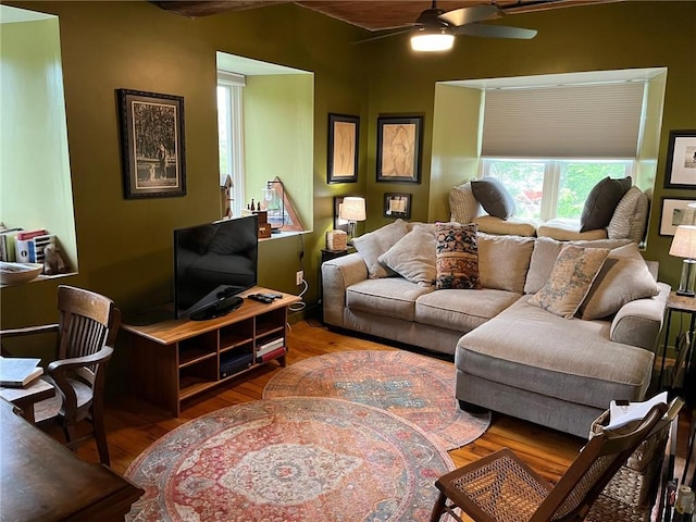 494 Woonasquatucket Ave Unit 304, North Providence, RI 02911 - living area featuring wood finished floors and ceiling fan