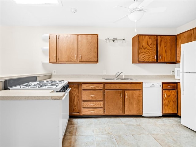 4430 Post Rd Unit 68E, Warwick, RI 02818 - kitchen featuring white appliances, ceiling fan, open shelves, and light countertops