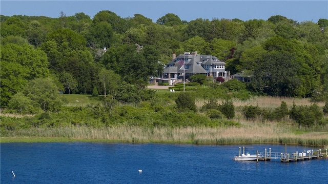 121 Avondale Rd, Westerly, RI 02891 - water view featuring a floating dock and a forest