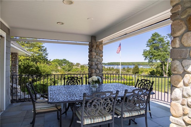 121 Avondale Rd, Westerly, RI 02891 - view of patio with a water view and outdoor dining space