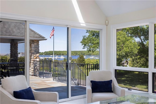 121 Avondale Rd, Westerly, RI 02891 - sunroom / solarium featuring vaulted ceiling and a water view