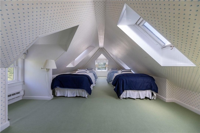 121 Avondale Rd, Westerly, RI 02891 - bedroom with a baseboard radiator, carpet floors, multiple windows, and lofted ceiling