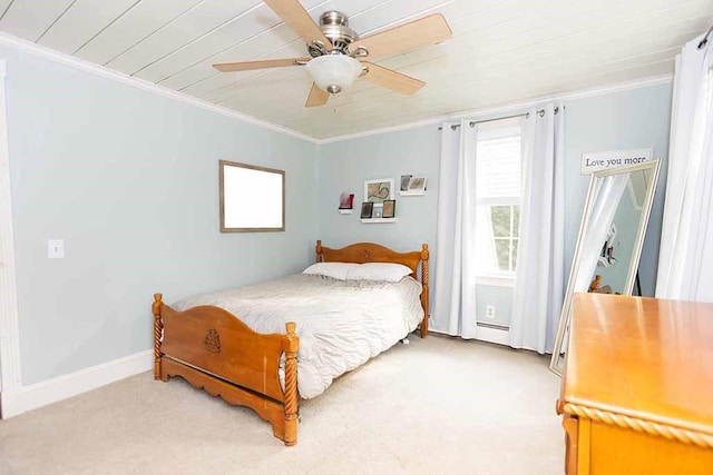 30 Karen Ann Dr, Smithfield, RI 02917 - bedroom with ornamental molding, light carpet, a baseboard heating unit, and a ceiling fan