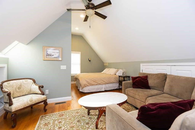 30 Karen Ann Dr, Smithfield, RI 02917 - bedroom featuring wood finished floors, vaulted ceiling, and a ceiling fan