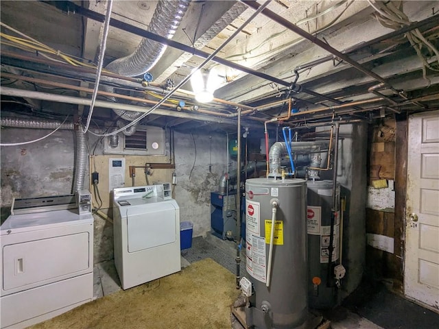 60 Sherman St, Pawtucket, RI 02860 - unfinished basement featuring gas water heater and separate washer and dryer